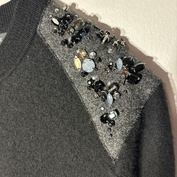 J. Crew Sweater Black Wool Pullover Bead Shoulders Long Sleeve Back Zip Size M - Picture 3 of 13